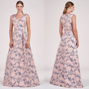 Kay Unger Pink and Gray Floral Maxi Dress